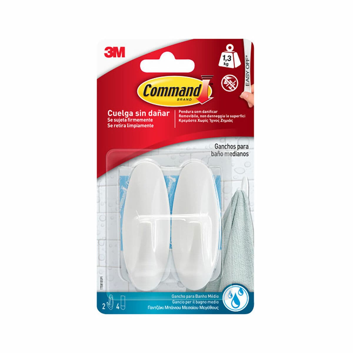 Haken zum Aufhängen 3M 1,3 kg Weiß Metall Kunststoff (2 Stück)