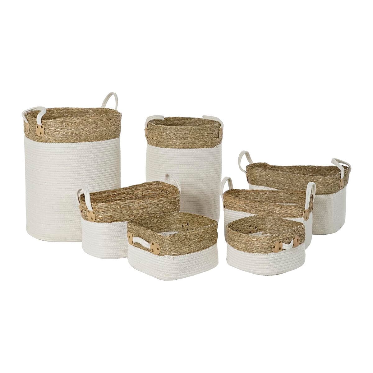 Korb-Set DKD Home Decor Weiß Braun Naturfaser 41 x 41 x 52,5 cm