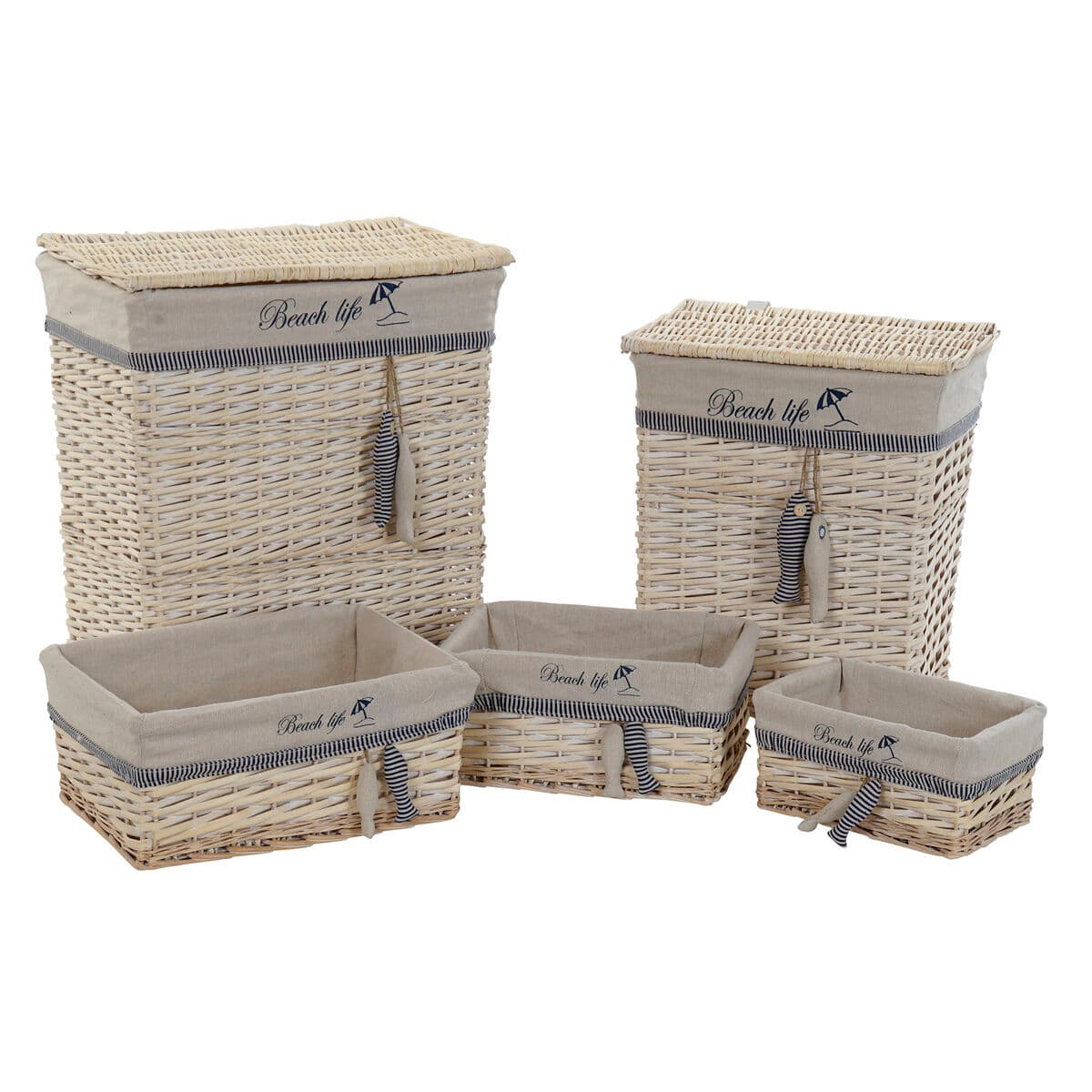 Korb-Set DKD Home Decor Blau Beige Aluminium Spiralen Mediterraner 5 Stücke